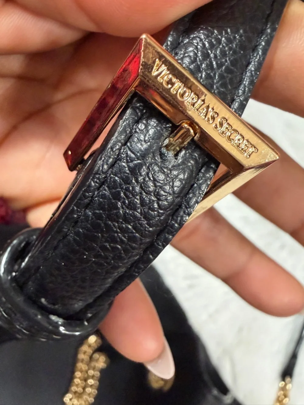 Victoria's Secret Black Drawstring Chain-Accent Hobo